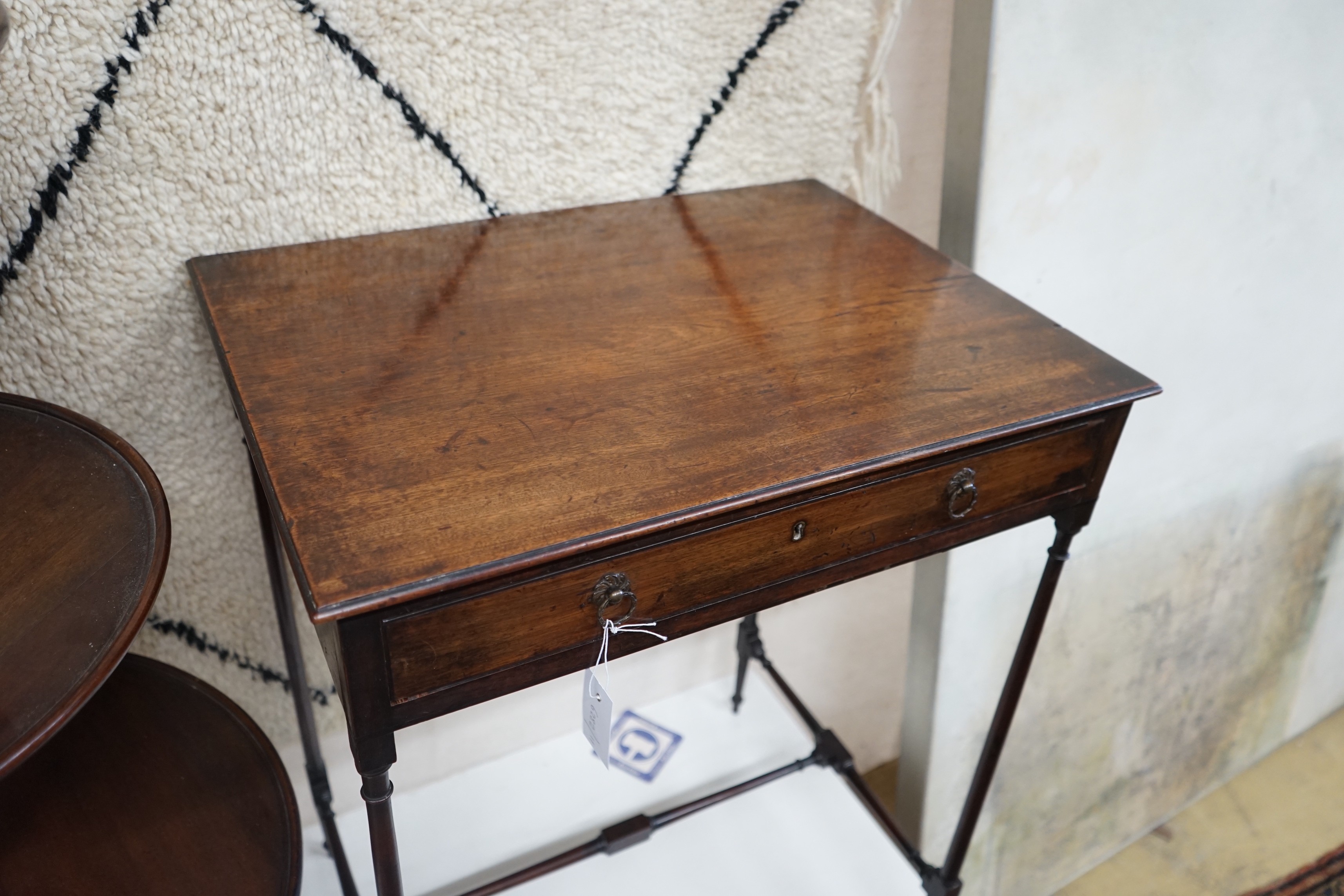 A George III rectangular mahogany side table, width 61cm, depth 45cm, height 77cm